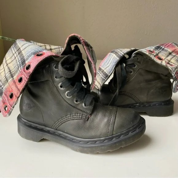 Doc Martens Gray Green Boots Size 6 US Womens Triumph 1914 Fold Over Plaid - Picture 10 of 16